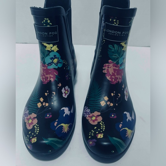 London Fog Womens Piccadilly Black Floral Ankle Rain Boots Size 8 M - Picture 1 of 8